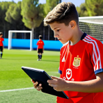 Scouting a Young Talent**

"A professional soccer scout, fully clothed in appropriate outdoor attire, observing a youth soccer game on a sunny day in Spain. The scout is taking notes on a tablet, with a determined expression.  In the background, a vibrant soccer field with young players in colorful uniforms. Safe for work, perfect anatomy, correct proportions, natural pose, well-formed hands, proper finger count, professional photography, high quality, appropriate content, modest scene, fully clothed."

**