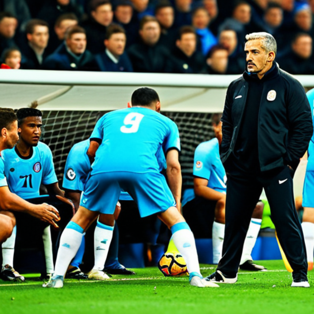 Tactical Substitution**

"A professional football coach making a substitution during a tense match. The scene is a bustling stadium, fully clothed players, appropriate attire, focused expression. Safe for work, perfect anatomy, natural proportions, dynamic composition, professional sports photography, modest clothing, family-friendly."

**