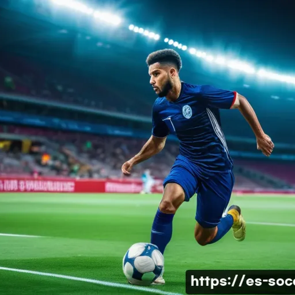 축구 스타 플레이어 분석 - A dynamic soccer player in action on a vibrant stadium field, wearing a modern team uniform with vis...