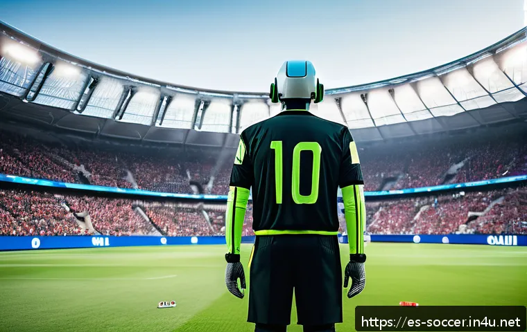 축구 로봇 심판 가능성 - A futuristic soccer referee robot standing on a professional football pitch during a high-stakes mat...