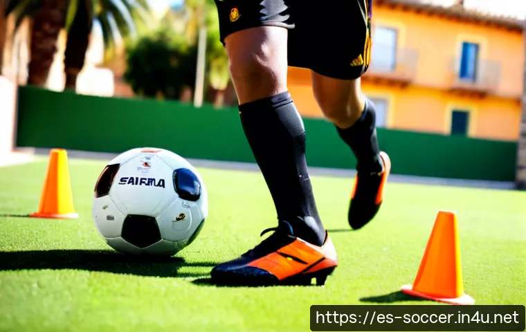 Home 17 축구 공 컨트롤 연습법 - Photorealistic young adult football player practicing close ball control with a classic black-and-wh...