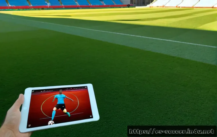 축구 AI 기술 활용 사례 - Photorealistic professional football training session in a modern Spanish stadium, a diverse coach h...